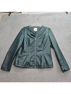 Bagatelle Collection Womens XL Green Faux Leather Jacket With Zippered Details